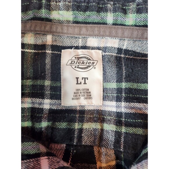 Dickies Flannel Shirt Mens Gray Black Plaid Long Sleeve Button‎ Up Size LT - Picture 3 of 5